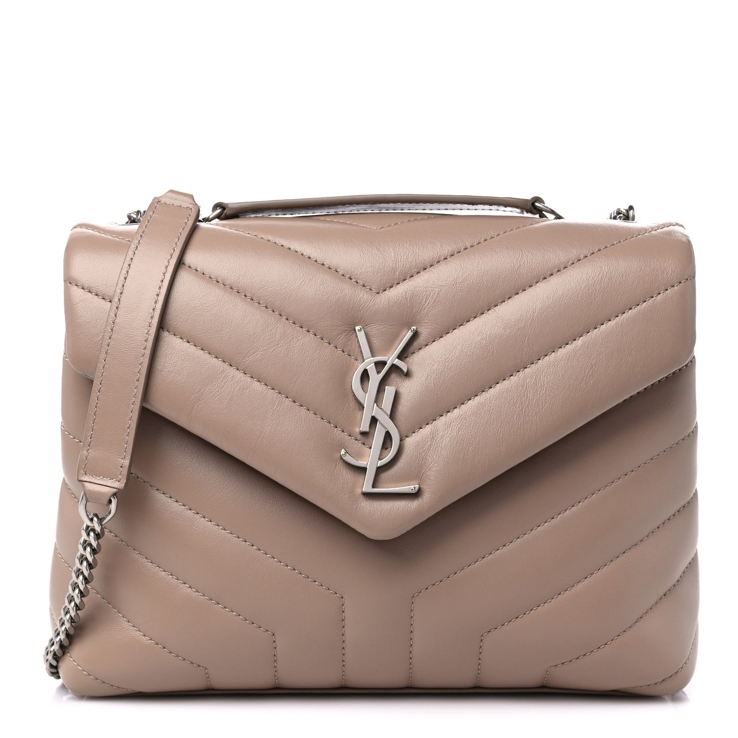 Calfskin Y Quilted Monogram Small Loulou Chain Satchel Dark Beige