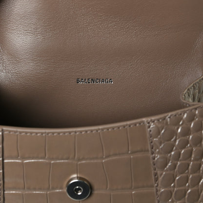 Balenciaga Shiny Calfskin Crocodile Embossed Hourglass Top Handle Bag XS Mink Grey 6 of 13