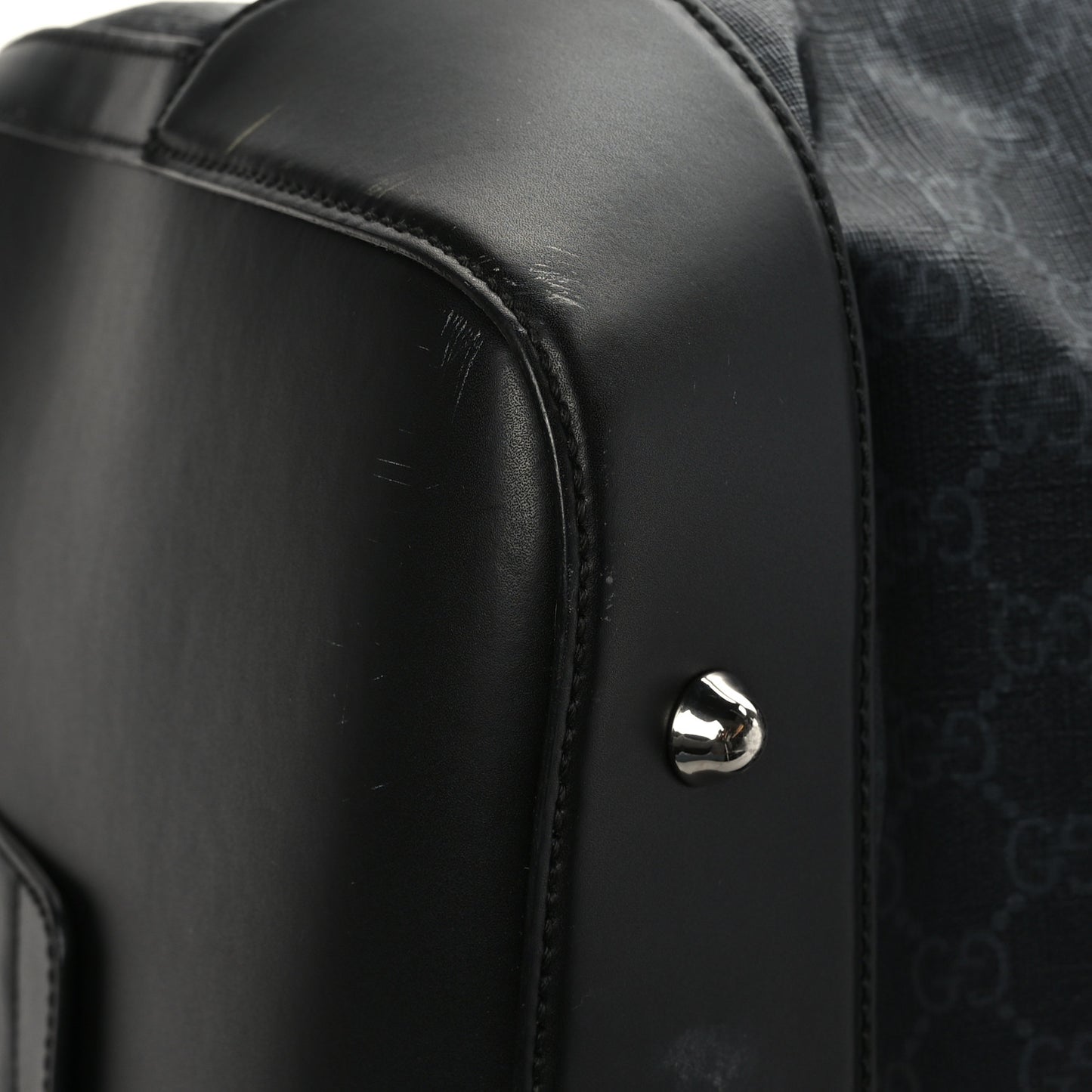Soft GG Supreme Monogram Appia Calfskin Web Large Carry On Duffle Bag Black Grey