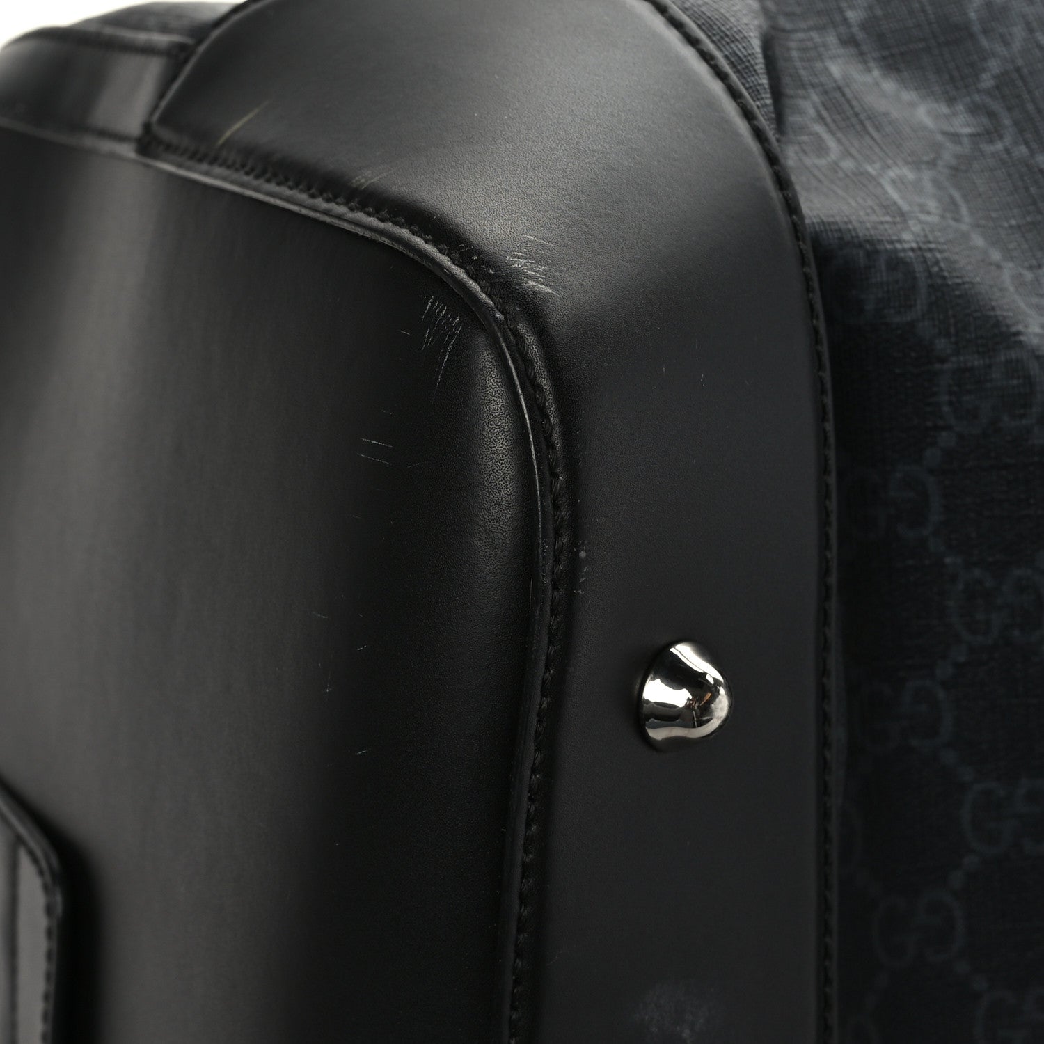 Gucci Soft GG Supreme Monogram Appia Calfskin Web Large Carry On Duffle Bag Black Grey 8 of 11