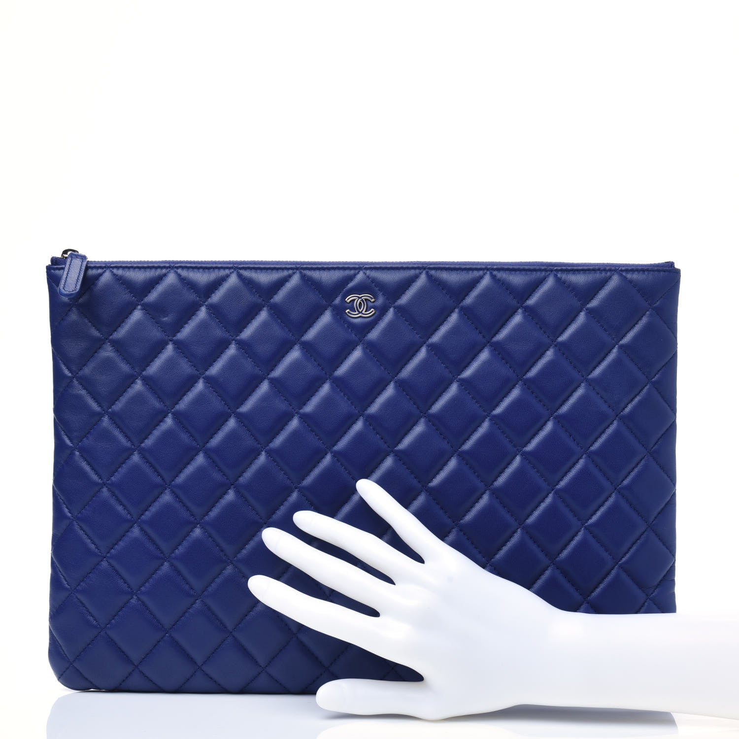 Chanel Lambskin Quilted Large Cosmetic Case Blue 2 of 13