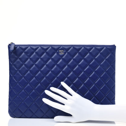 Chanel Lambskin Quilted Large Cosmetic Case Blue 2 of 13