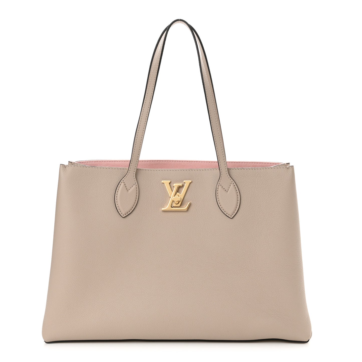 Grained Calfskin Lockme Shopper Greige
