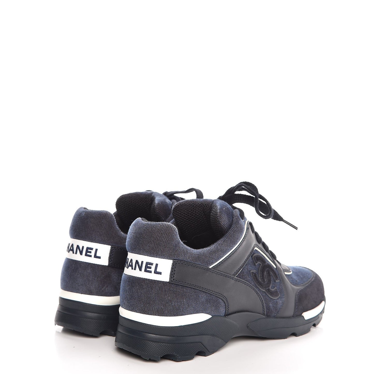 Denim Suede Calfskin CC Sneakers Navy