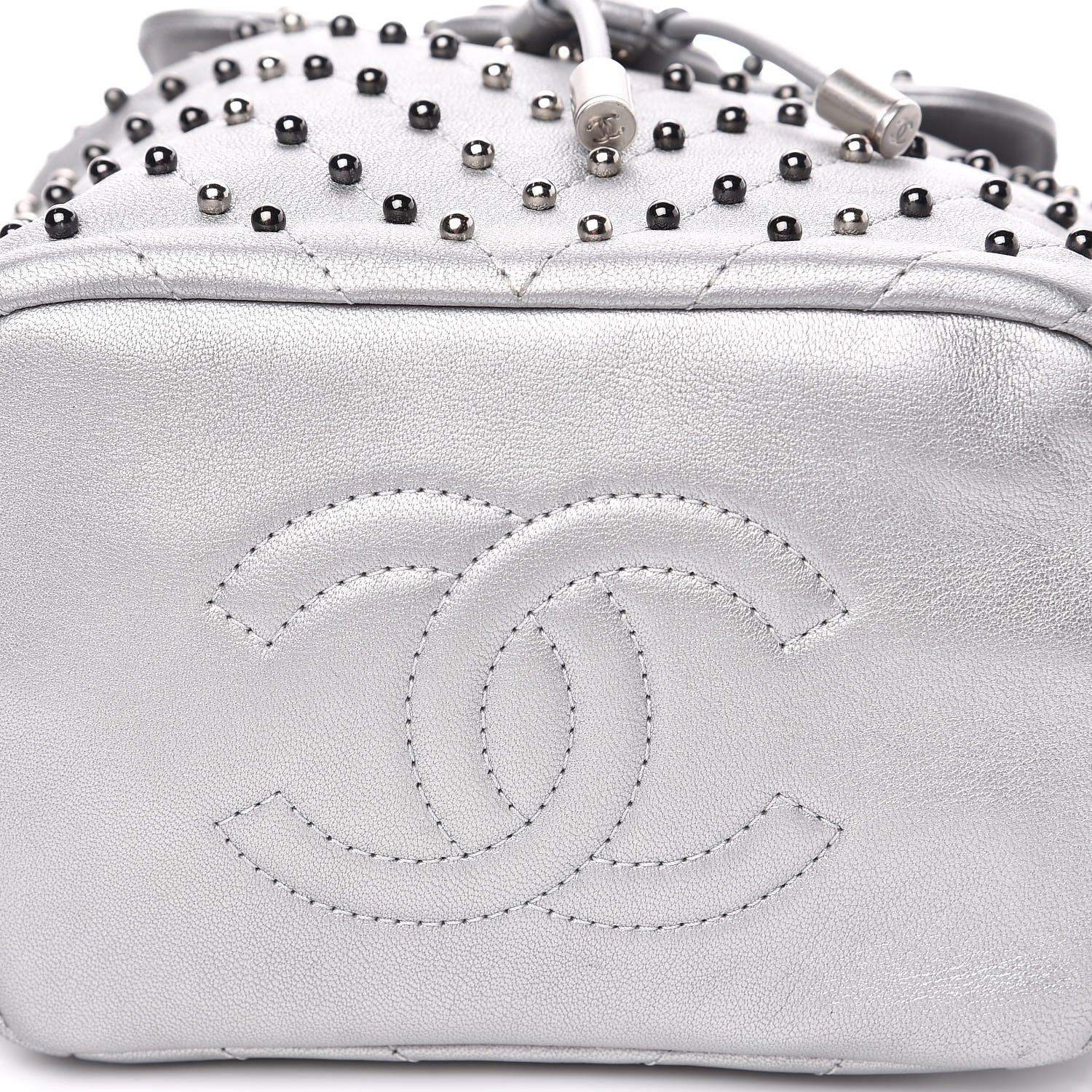 Chanel Metallic Lambskin Chevron Quilted Studded Stud Wars Backpack Silver 10 of 11