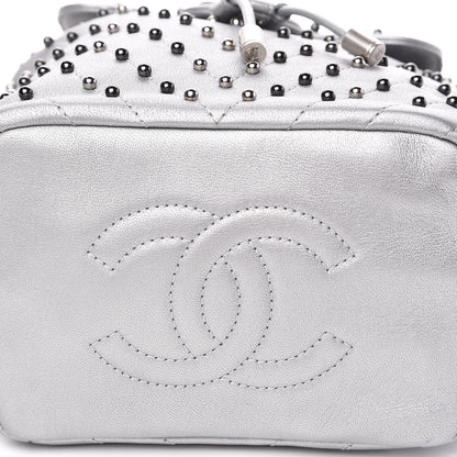 Chanel Metallic Lambskin Chevron Quilted Studded Stud Wars Backpack Silver 10 of 11
