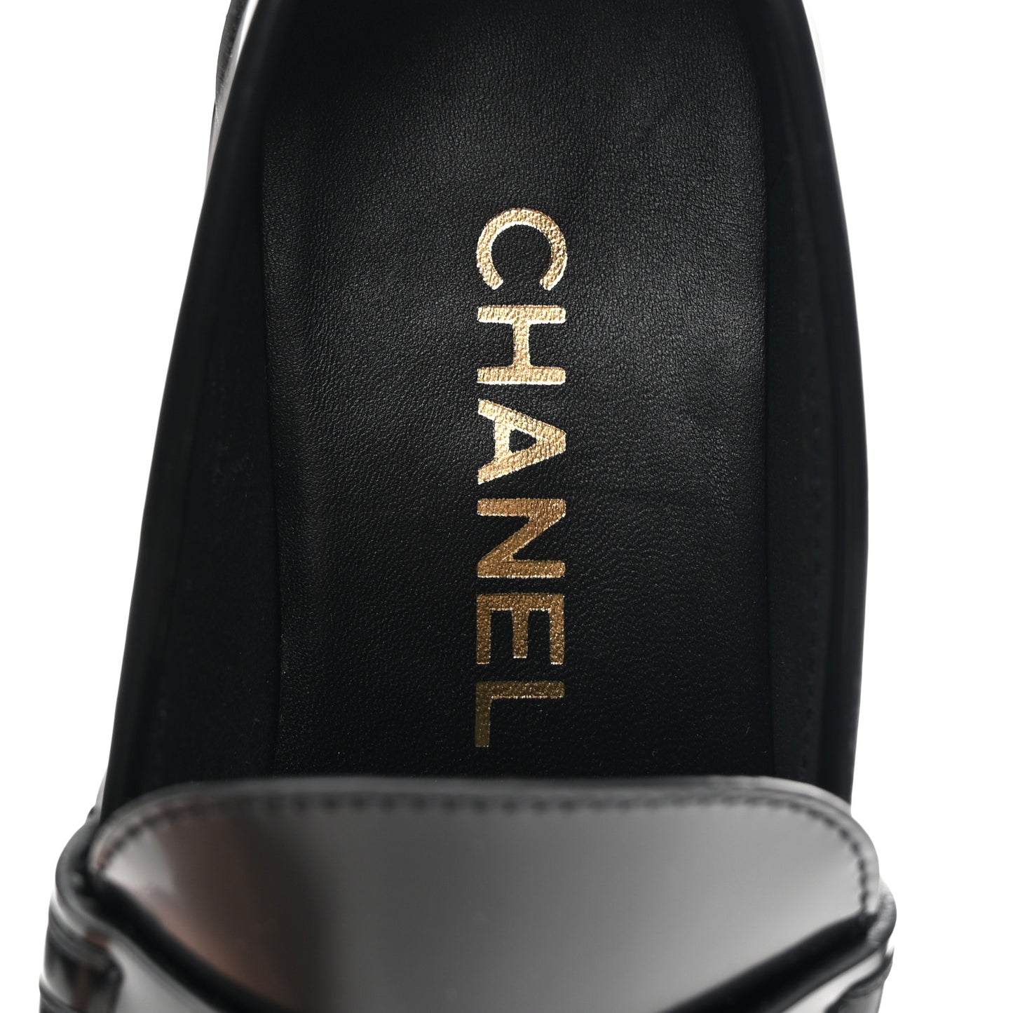 Shiny Calfskin Logo Loafers 37 Black