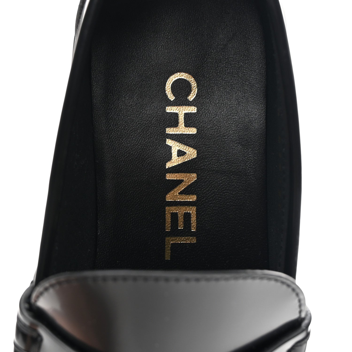 Chanel Shiny Calfskin Logo Loafers 37 Black 8 of 10