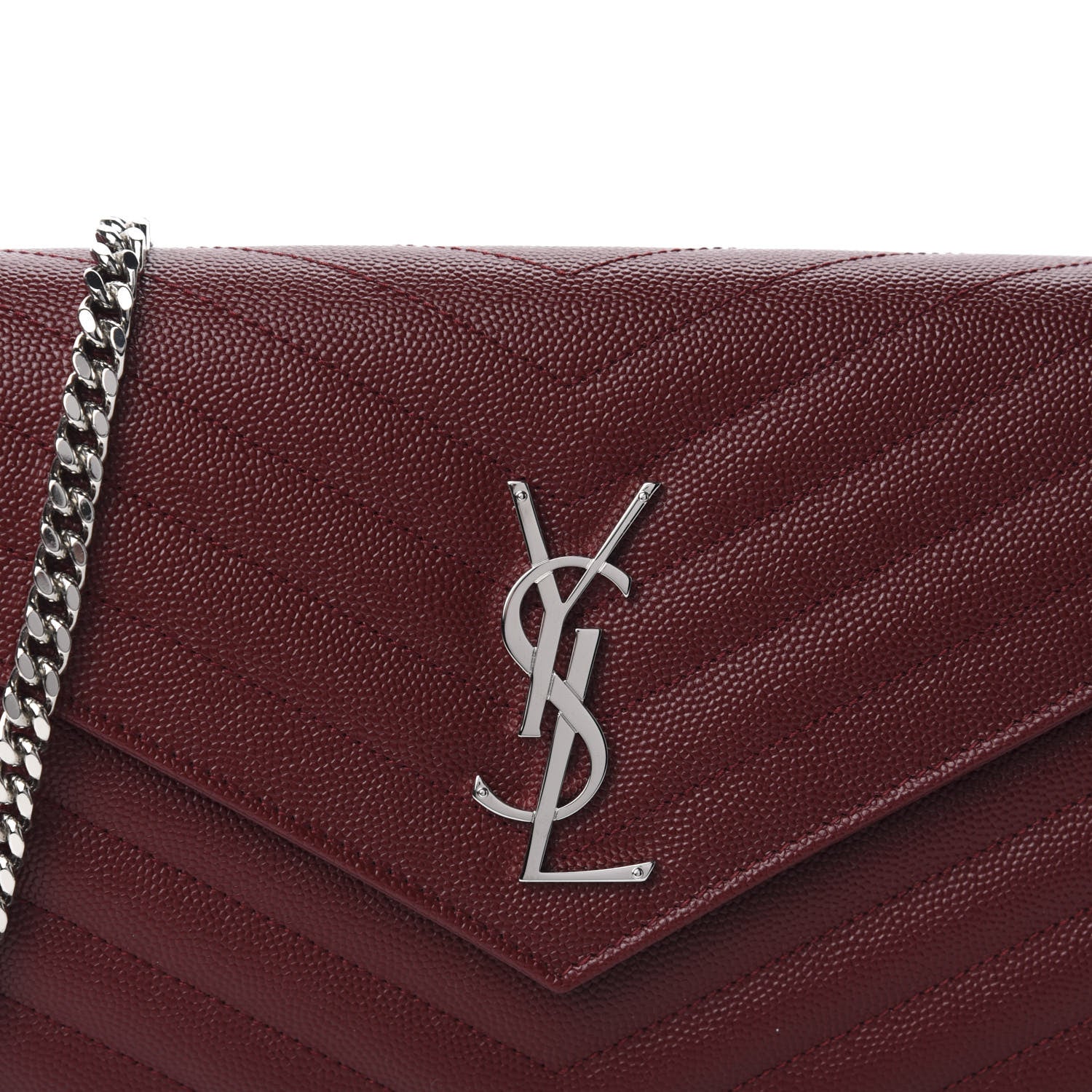 Saint Laurent Grain De Poudre Matelasse Chevron Monogram Chain Wallet Palissandre 10 of 10