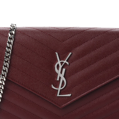 Saint Laurent Grain De Poudre Matelasse Chevron Monogram Chain Wallet Palissandre 10 of 10