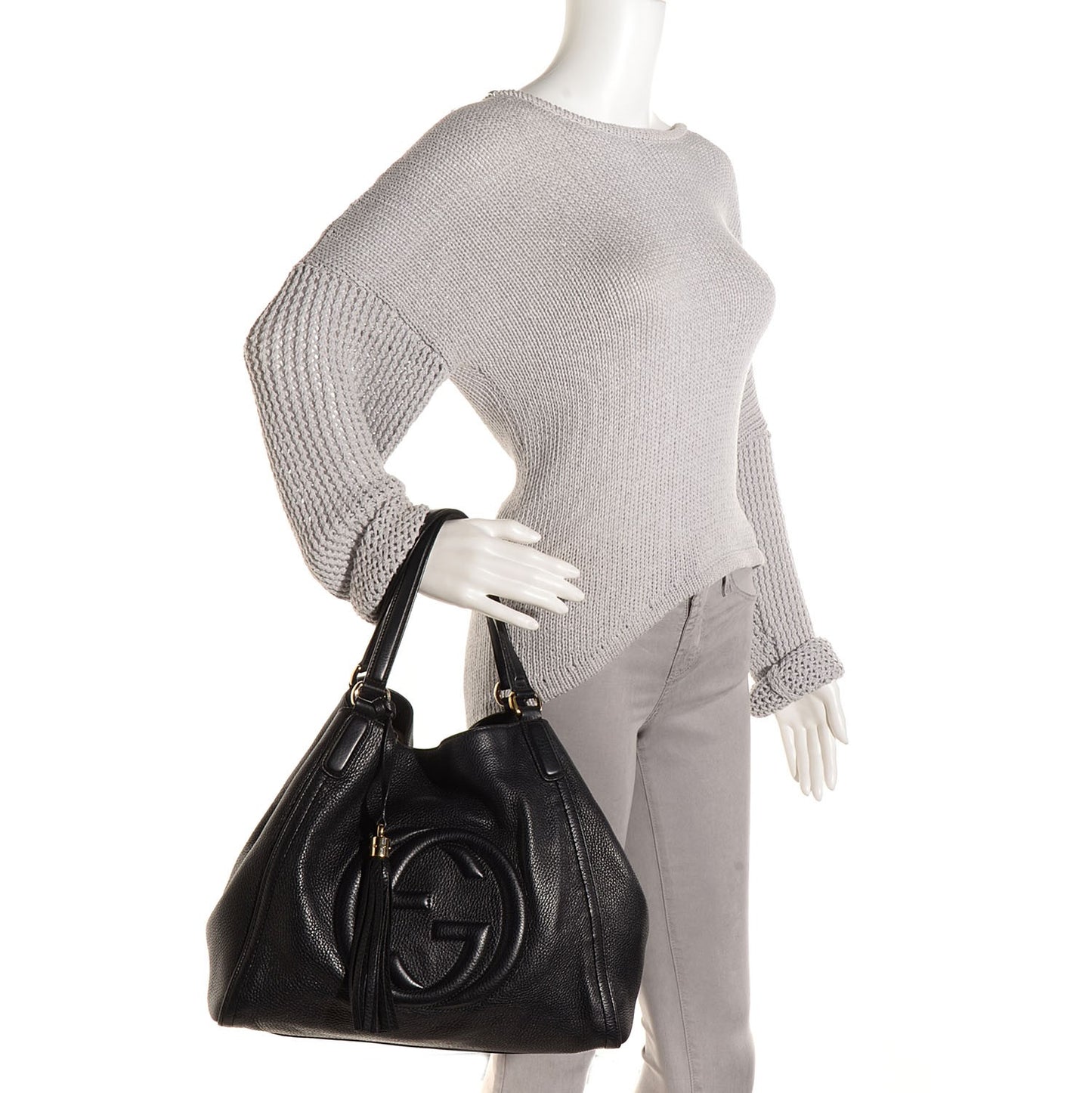 Pebbled Calfskin Medium Soho Shoulder Bag Black