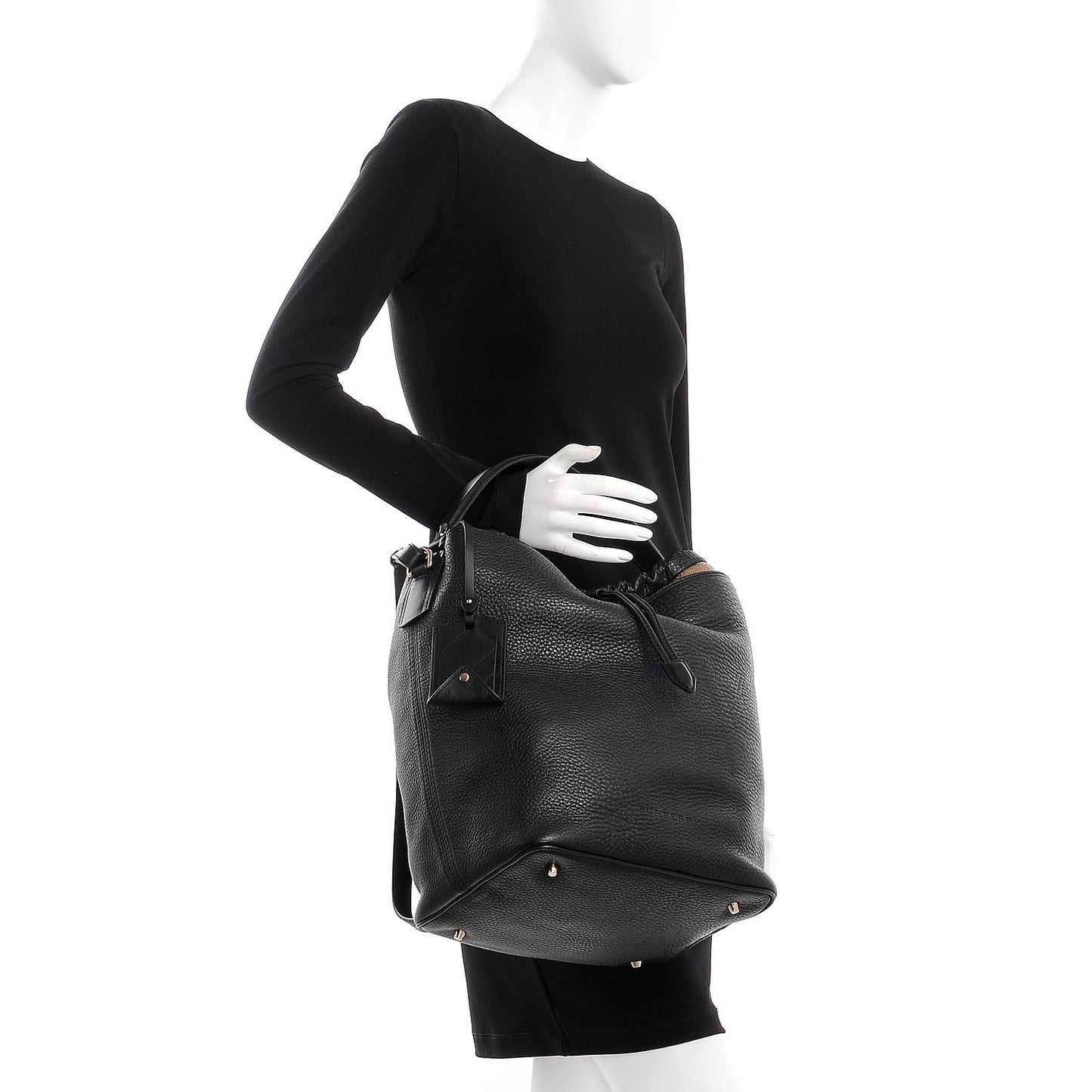 Grainy Calfskin Medium Check Ashby Hobo Black