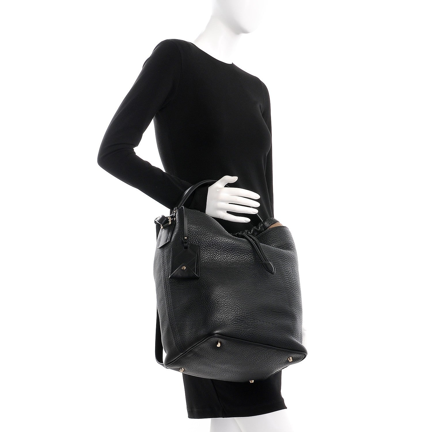 Burberry Grainy Calfskin Medium Check Ashby Hobo Black 3 of 9