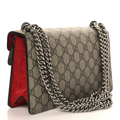 Gucci GG Supreme Monogram Suede Crystal Small Dionysus Shoulder Bag Beige Ebony Vulcanic Red 3 of 9