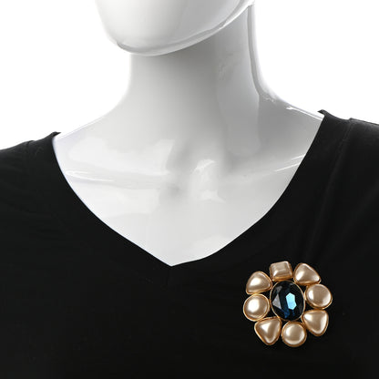 Chanel Gripoix Poured Glass Pearl Brooch Gold Blue 2 of 5