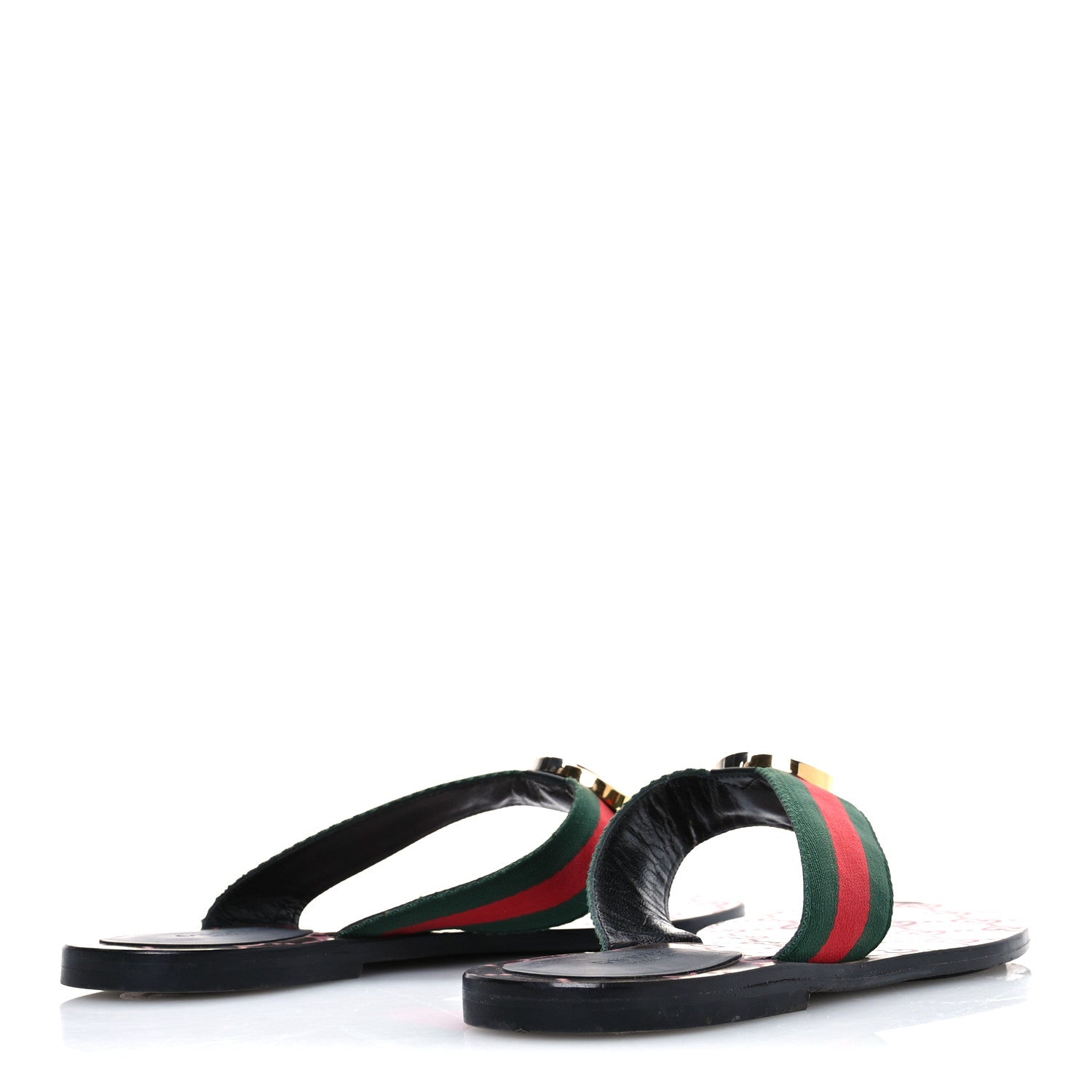 Gucci Nylon Calfskin Web GG Monogram Womens Thong Sandals 39 Green Red Cocoa 5 of 8