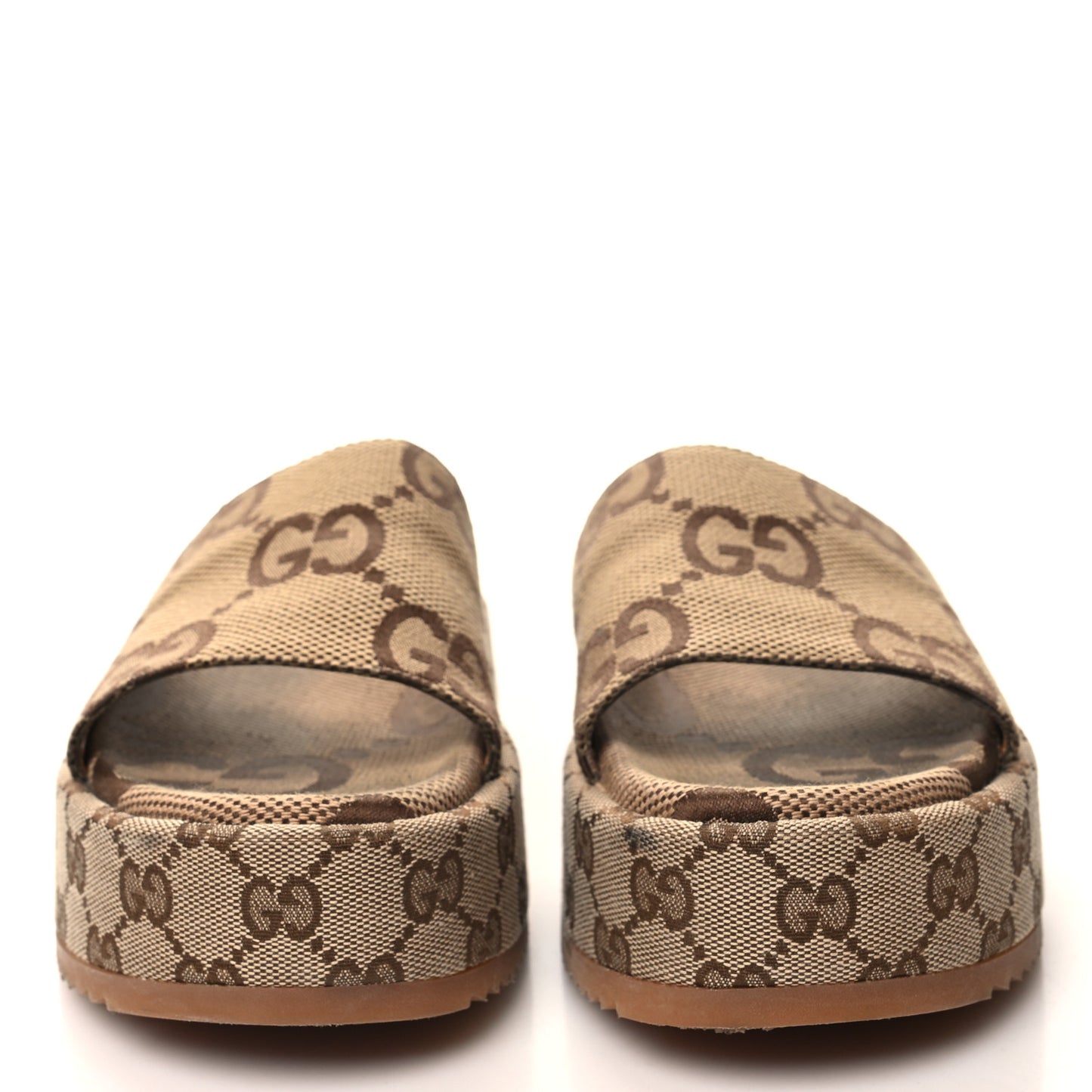 Monogram Maxi GG Angelina Platform 55mm Slide Sandals 38 Camel Ebony