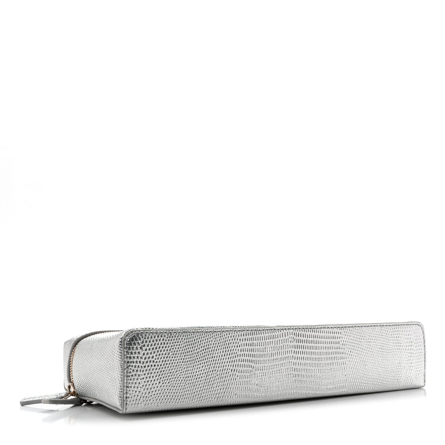Lizard Embossed Top Handle Slim Vanity With Chain Silver