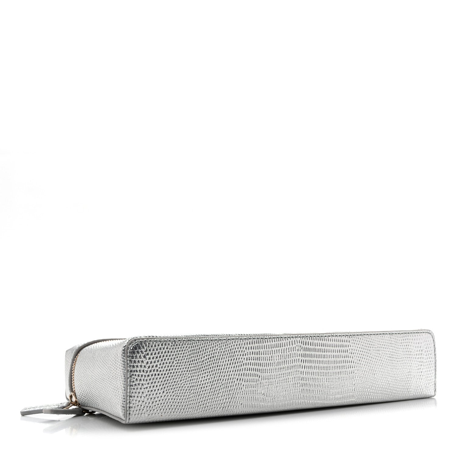 Chanel Lizard Embossed Top Handle Slim Vanity With Chain Silver 4 of 14