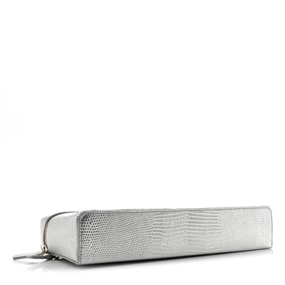 Chanel Lizard Embossed Top Handle Slim Vanity With Chain Silver 4 of 14
