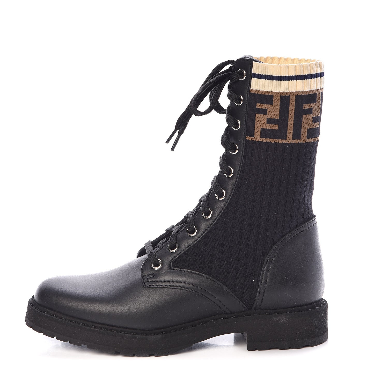Calfskin Stretch Fabric Rockoko Biker Boots 35.5 Tobacco Black Marino
