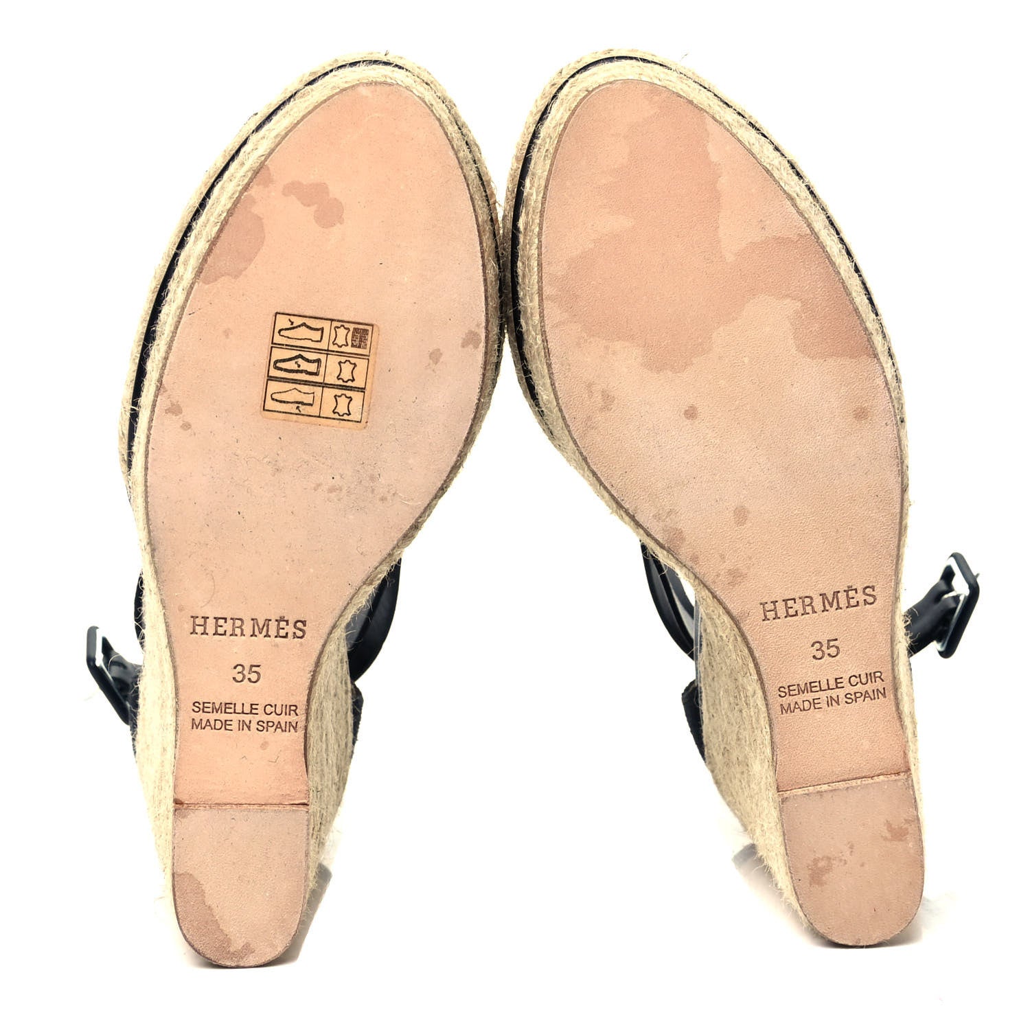 Hermes Canvas Calfskin Ibiza Espadrille Wedges 35 Black 5 of 7