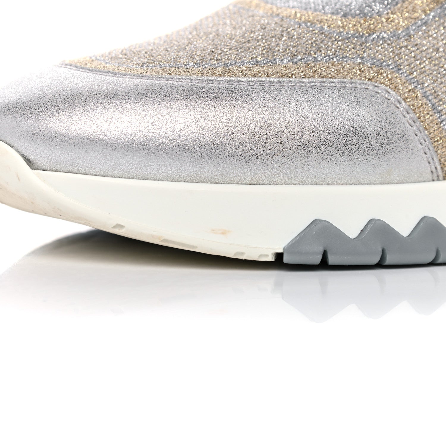 Hermes Metallic Knit Calfskin Suede Goatskin Bi-Color Womens Addict Sneakers 38 Multicolor Gris Argent 15 of 16