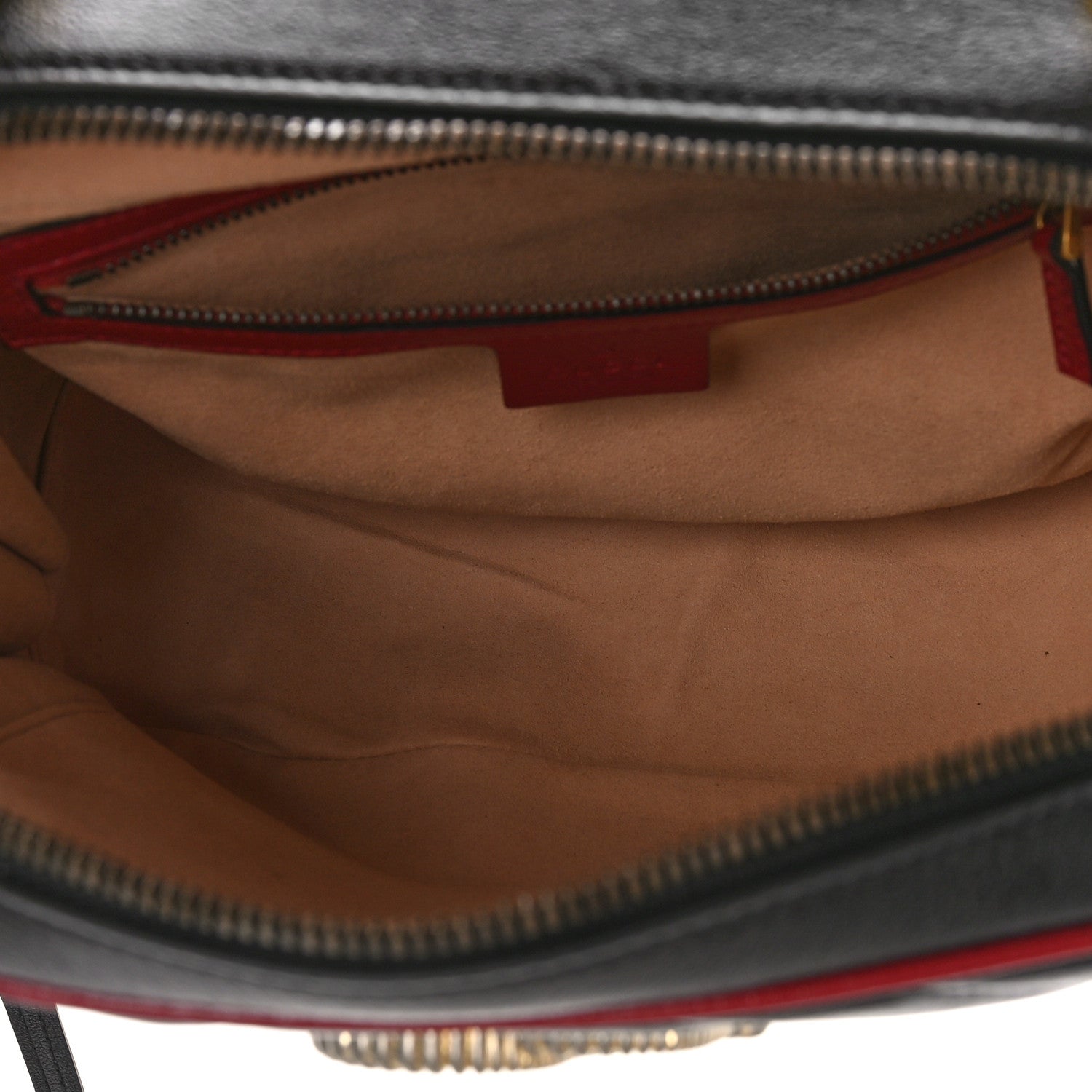 Gucci Vintage Effect Calfskin Matelasse Diagonal Small Torchon GG Marmont Bamboo Top Handle Shoulder Bag Black Romantic Cherry 5 of 9