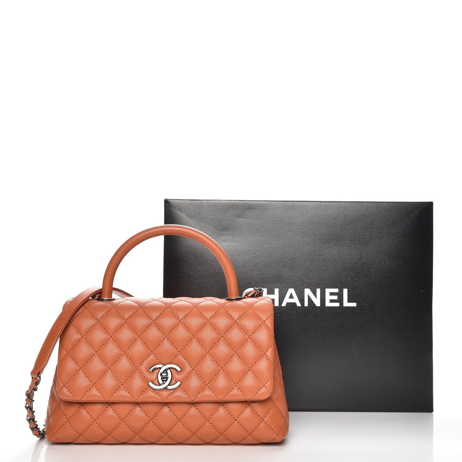 Chanel Caviar Quilted Small Coco Handle Flap Orange 9 of 9