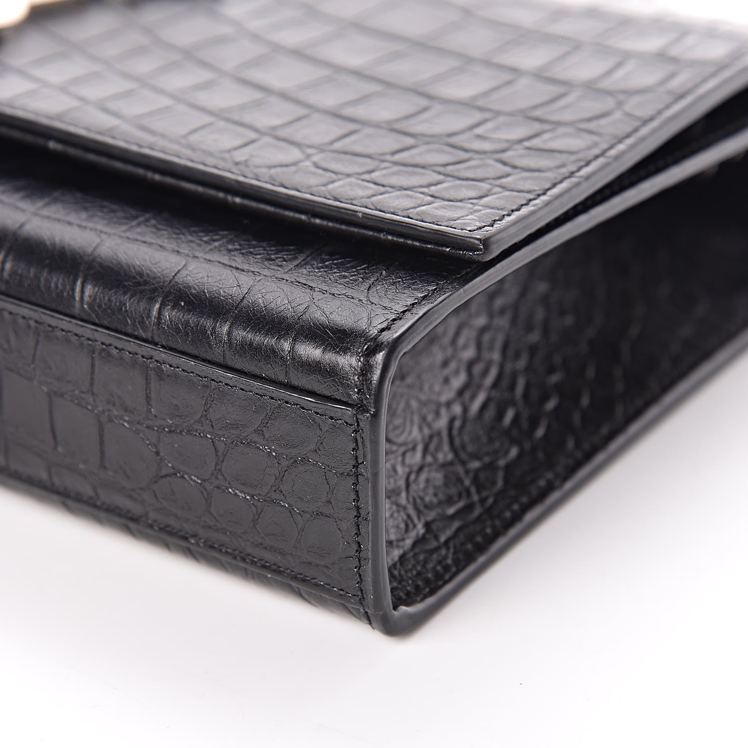 Saint Laurent Calfskin Crocodile Embossed Medium Classic Monogram Kate Tassel Satchel Black 9 of 13