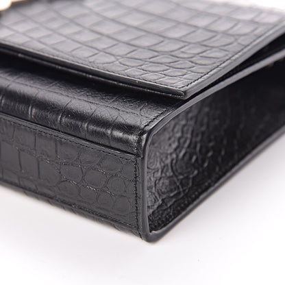 Saint Laurent Calfskin Crocodile Embossed Medium Classic Monogram Kate Tassel Satchel Black 9 of 13