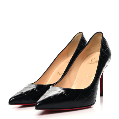Christian Louboutin Calfskin Crocodile Embossed Kate 85 Pumps 36 Black 3 of 8