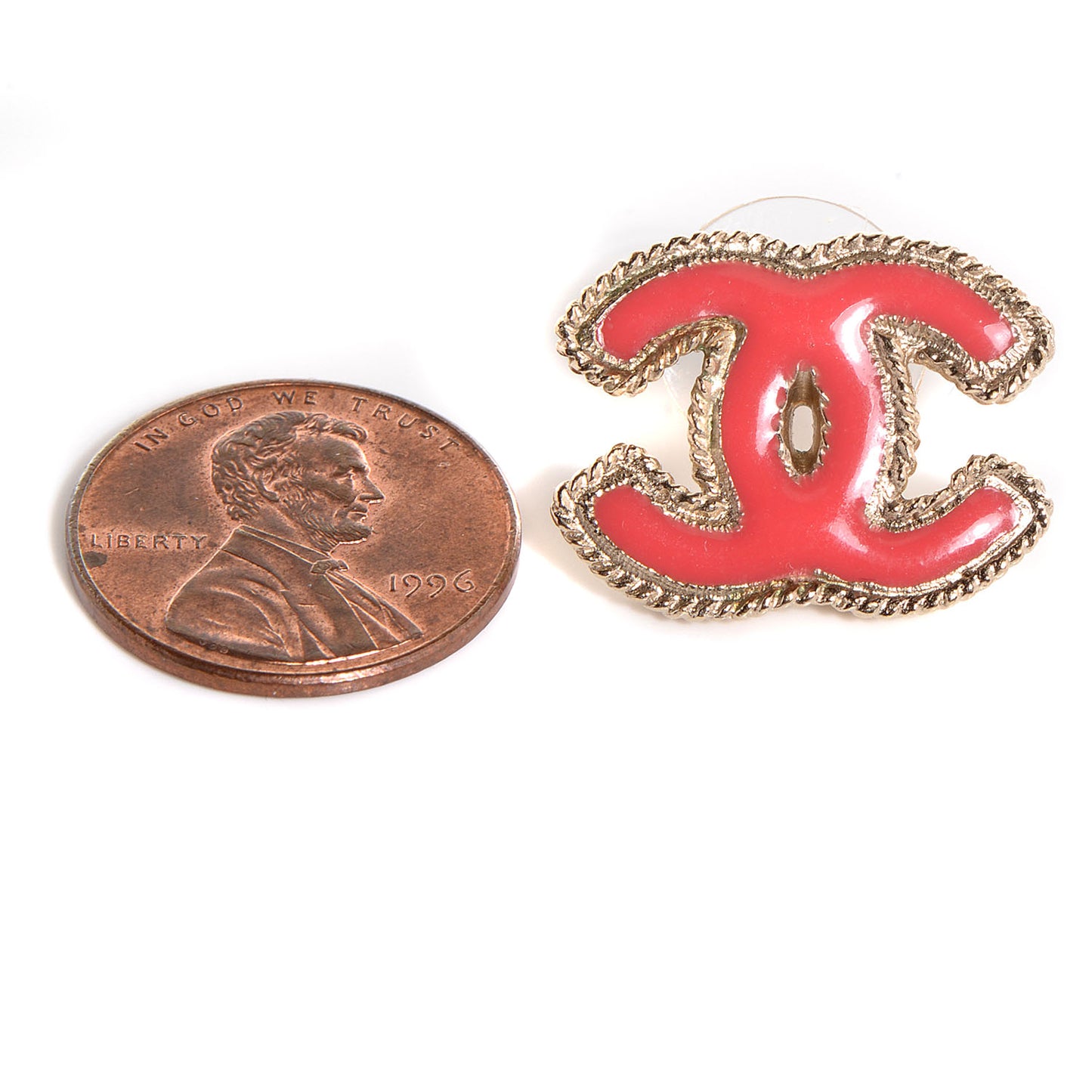Enamel CC Earrings Gold and Coral