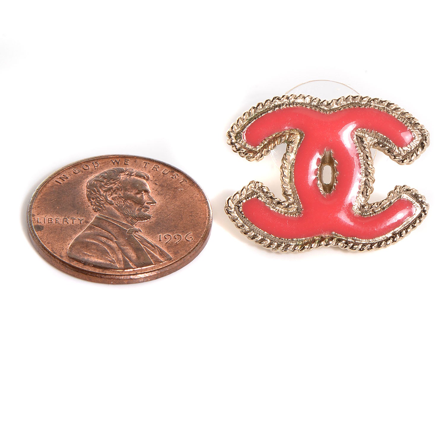 Chanel Enamel CC Earrings Gold and Coral 2 of 5