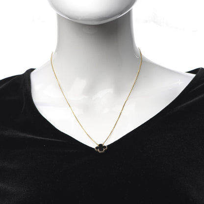 Van Cleef & Arpels 18K Yellow Gold Black Onyx Vintage Alhambra Pendant Necklace 2 of 7