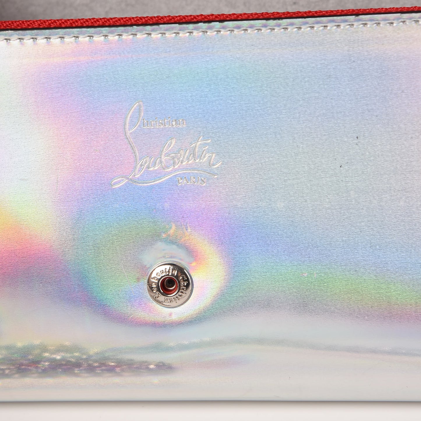 Metallic Patent Calfskin Spikes Boudoir Chain Wallet Silver