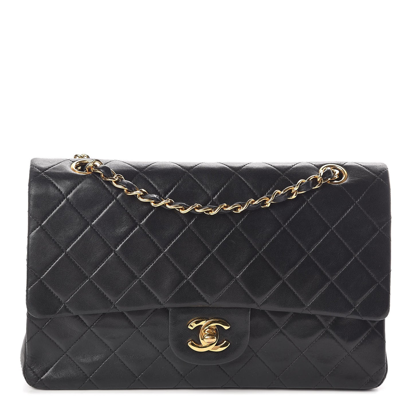 Lambskin Quilted Medium Double Flap Black