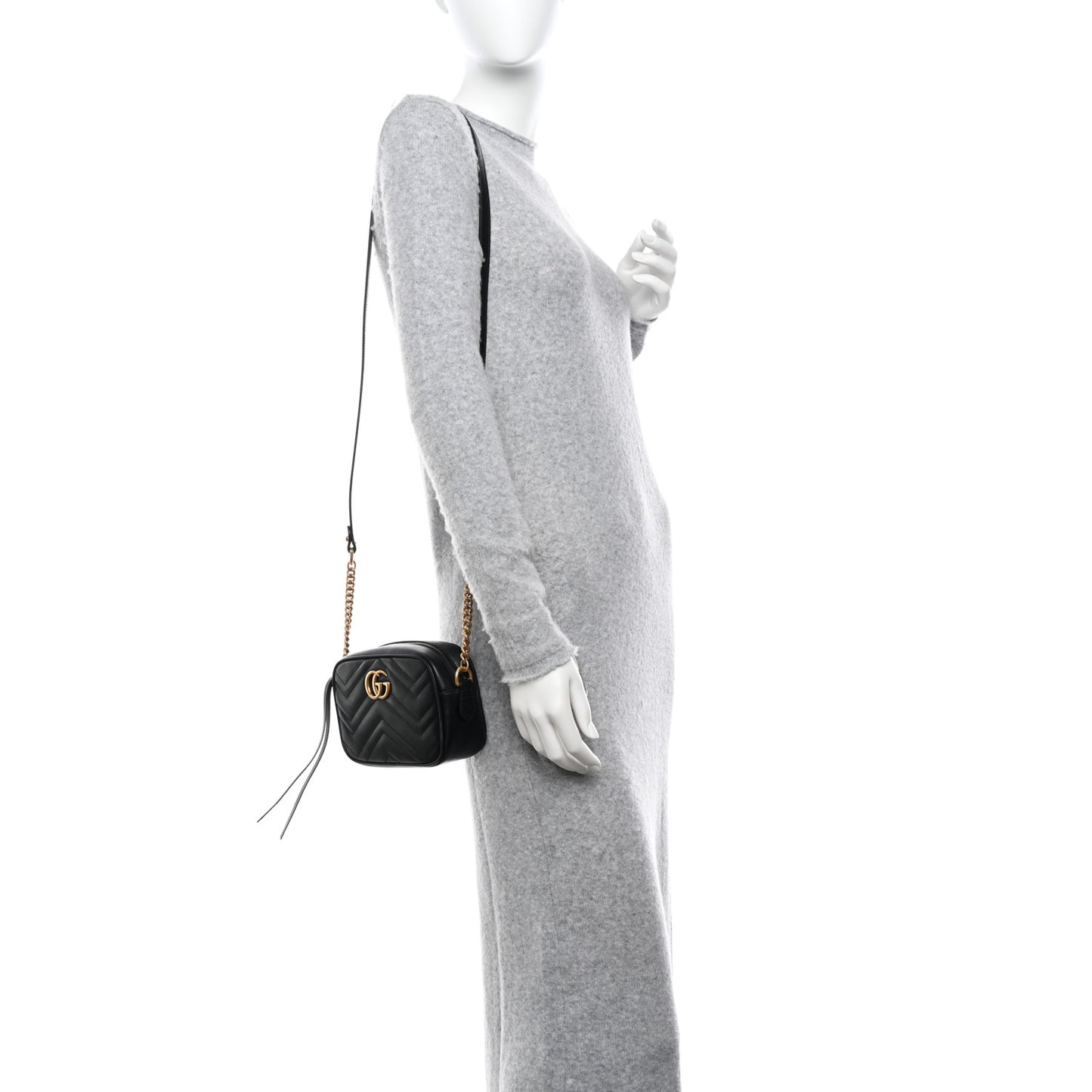 Calfskin Matelasse Mini GG Marmont Chain Shoulder Bag Black