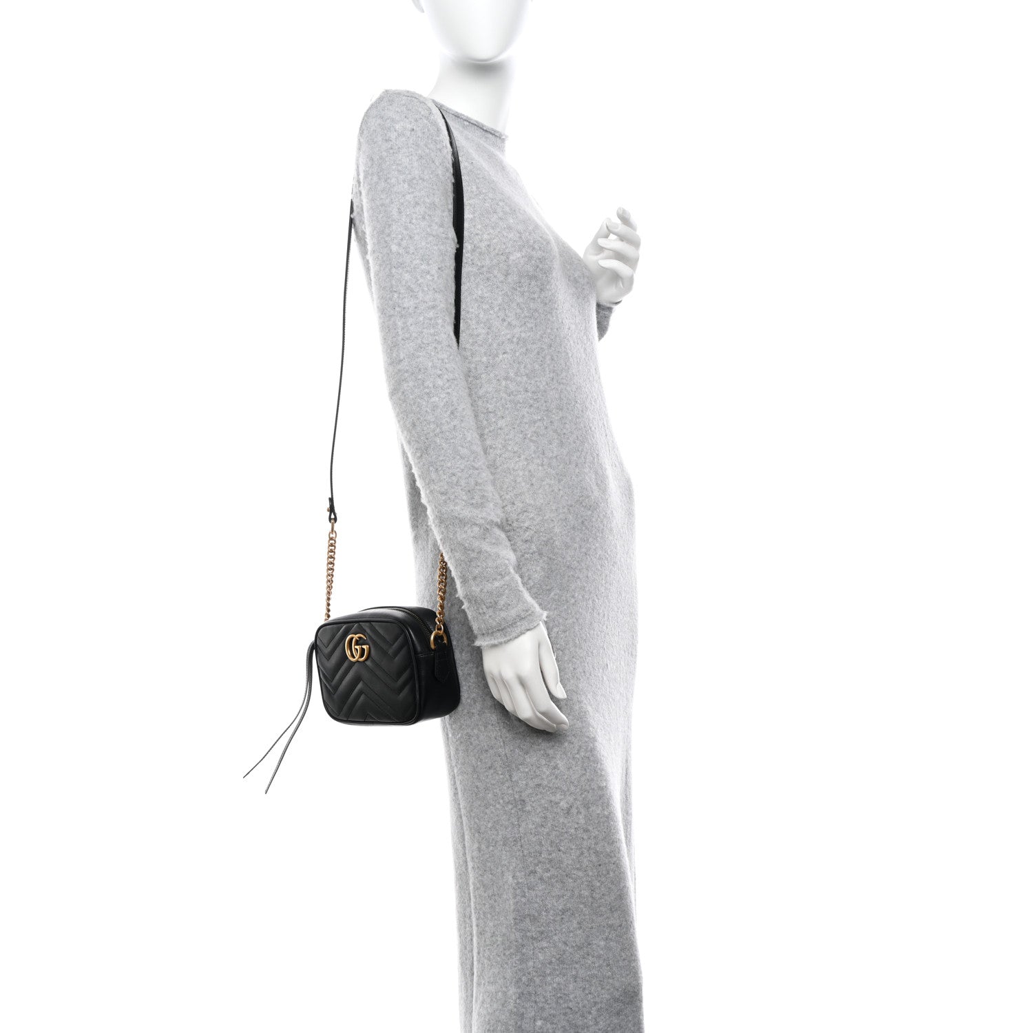Gucci Calfskin Matelasse Mini GG Marmont Chain Shoulder Bag Black 2 of 11