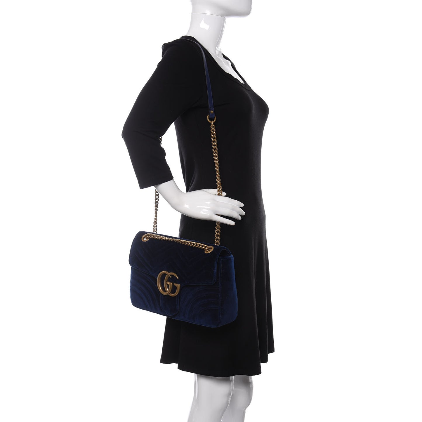 Velvet Matelasse Medium GG Marmont Shoulder Bag Cobalt Blue