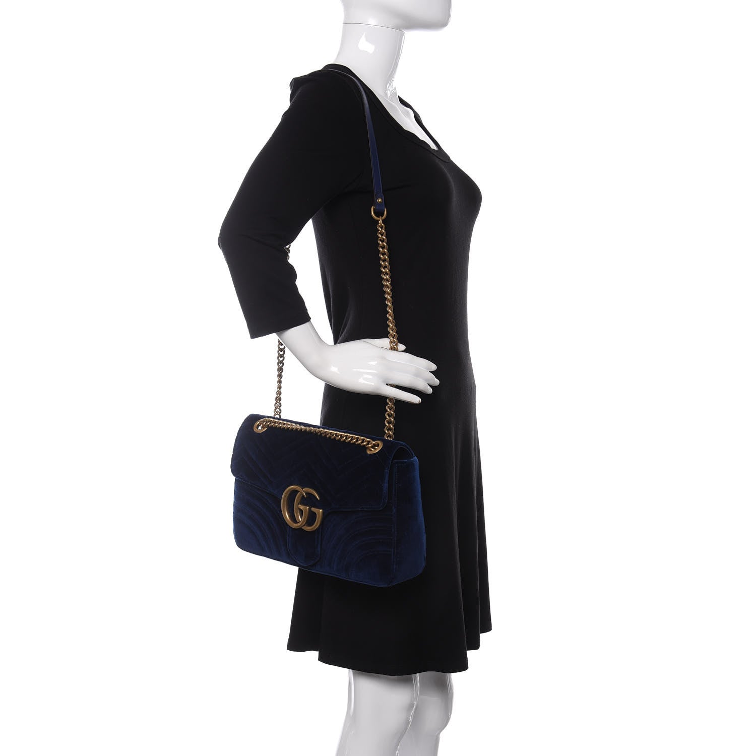 Gucci Velvet Matelasse Medium GG Marmont Shoulder Bag Cobalt Blue 2 of 10