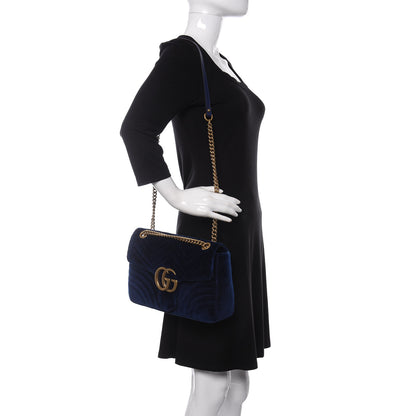 Gucci Velvet Matelasse Medium GG Marmont Shoulder Bag Cobalt Blue 2 of 10
