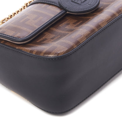 Fendi Vitello Grace Glazed Fabric FF 1974 Double F Shoulder Bag Black Mogano Panna 6 of 9