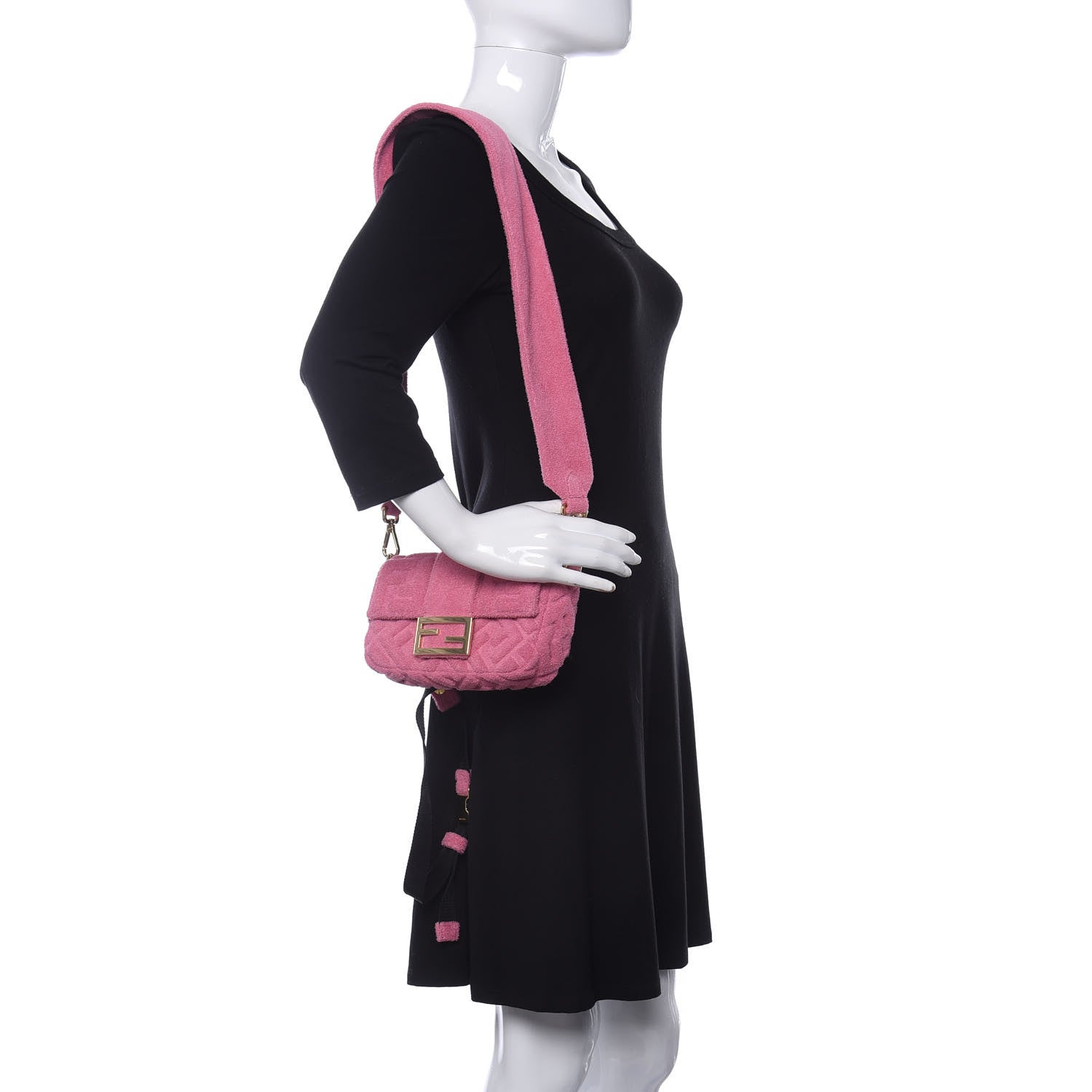 Fendi Terry Cloth Vitello Century Matte FF 1974 Embossed Belt Baguette Lollypop 2 of 11