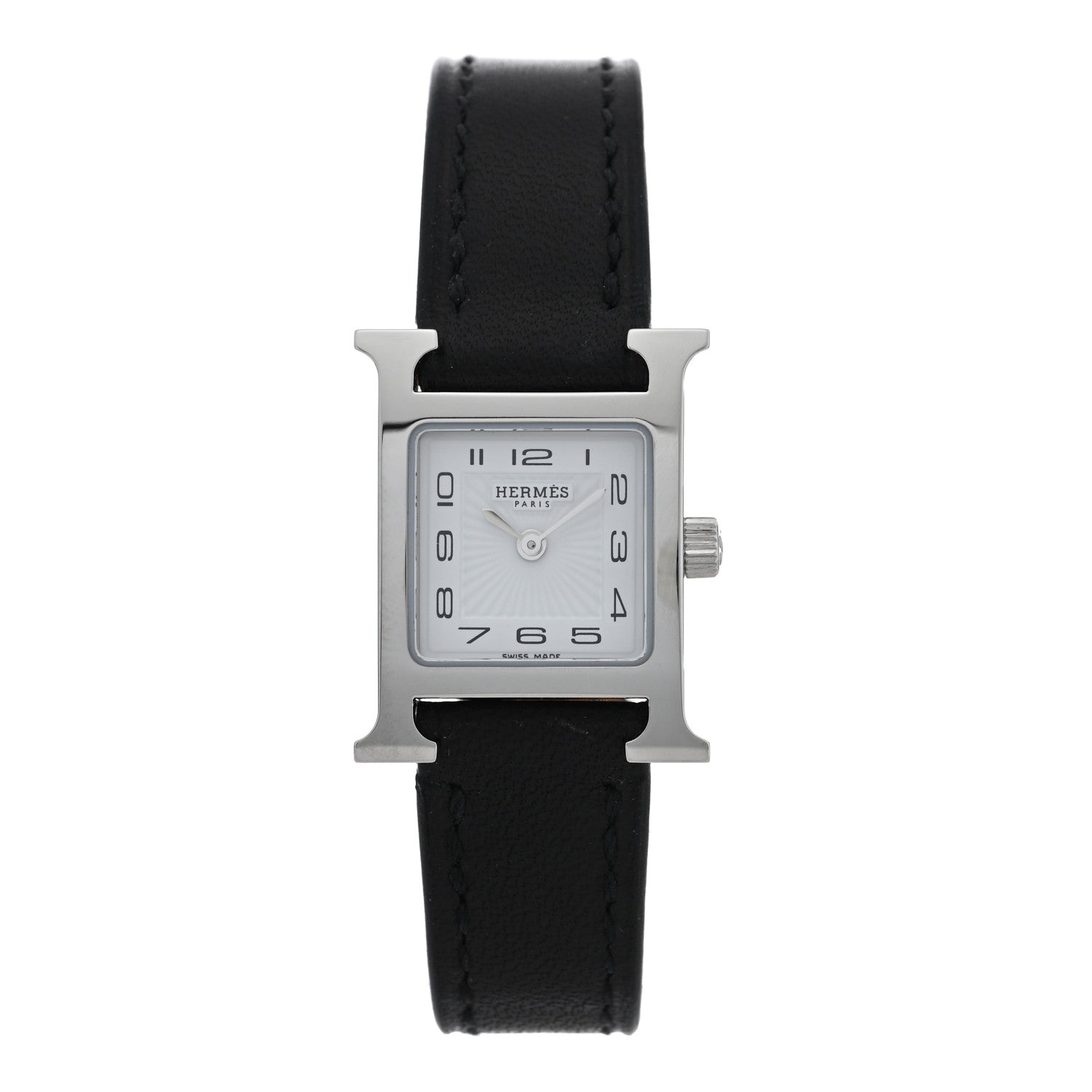 Hermes Stainless Steel Swift 17.2mm Heure H Hour Watch Noir 1 of 5