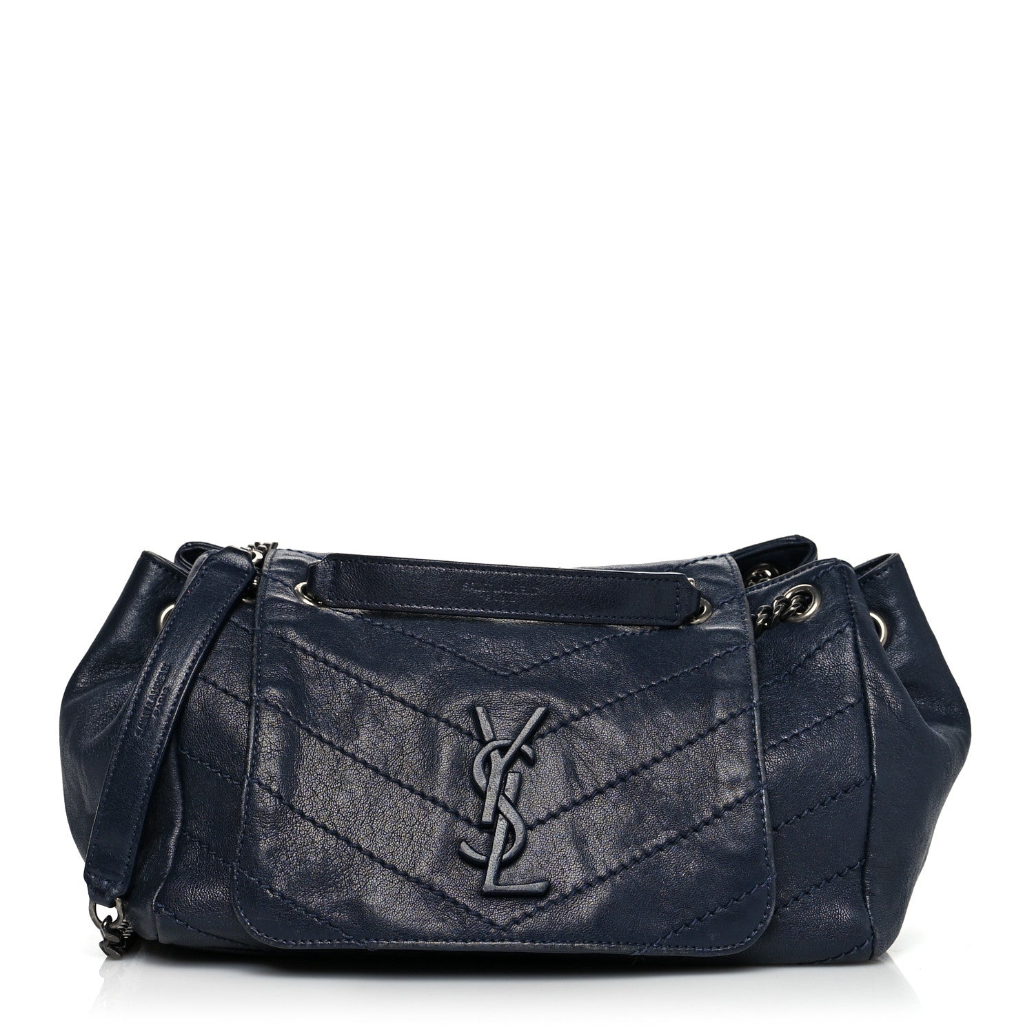 Saint Laurent Vintage Lambskin Chevron Monogram Small Nolita Blue 1 of 9