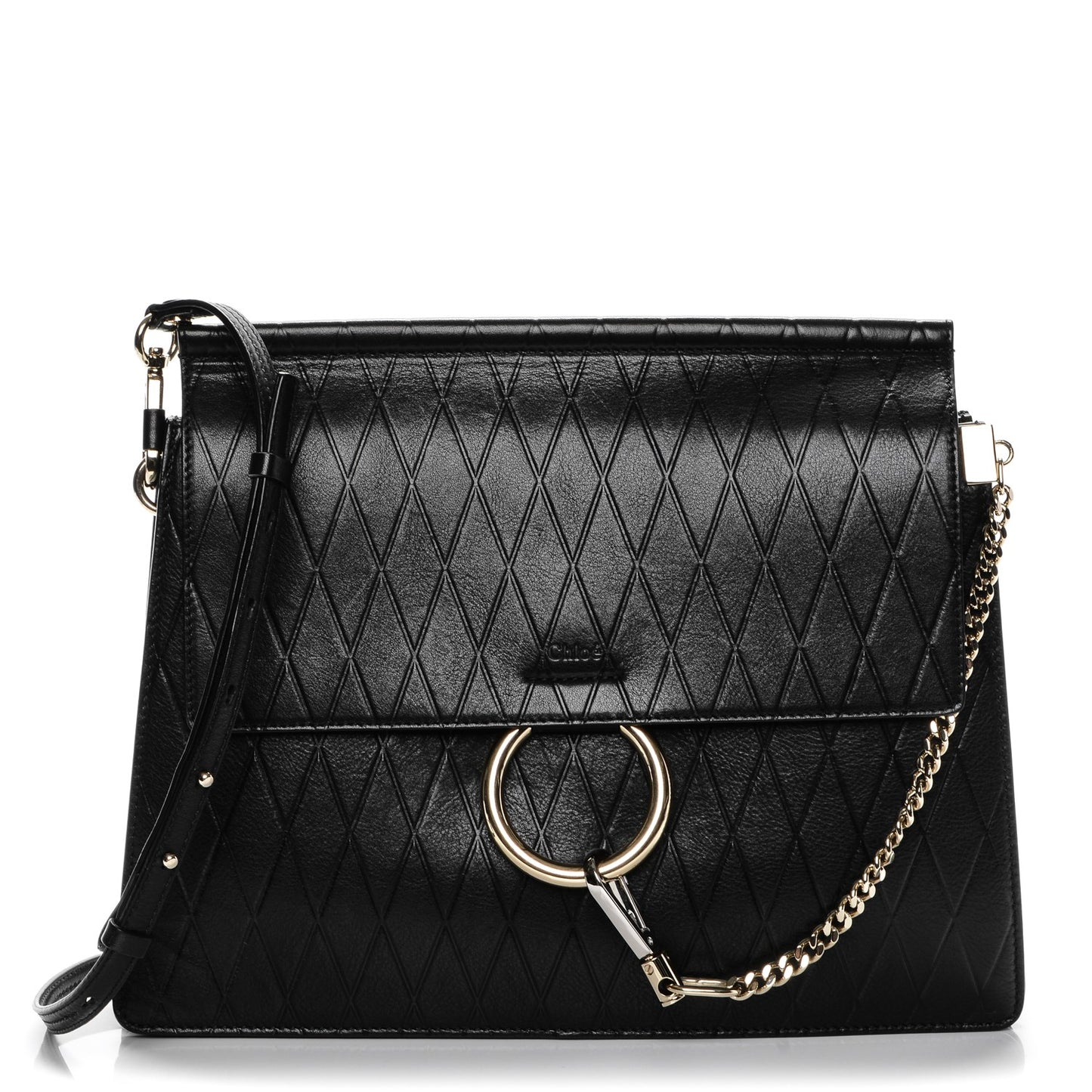 Calfskin Diamond Embossed Medium Faye Shoulder Bag Black