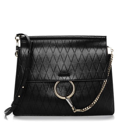 Chloe Calfskin Diamond Embossed Medium Faye Shoulder Bag Black 1 of 8