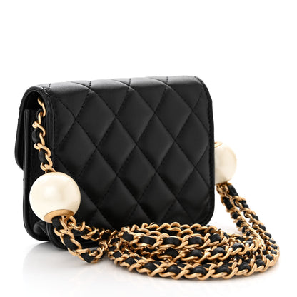 Chanel Lambskin Quilted Maxi Pearl Clutch With Chain Black 3 of 12
