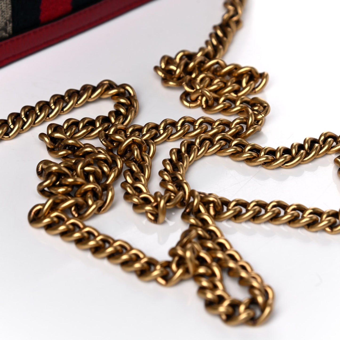 GG Supreme Monogram Web Queen Margaret Chain Wallet Red